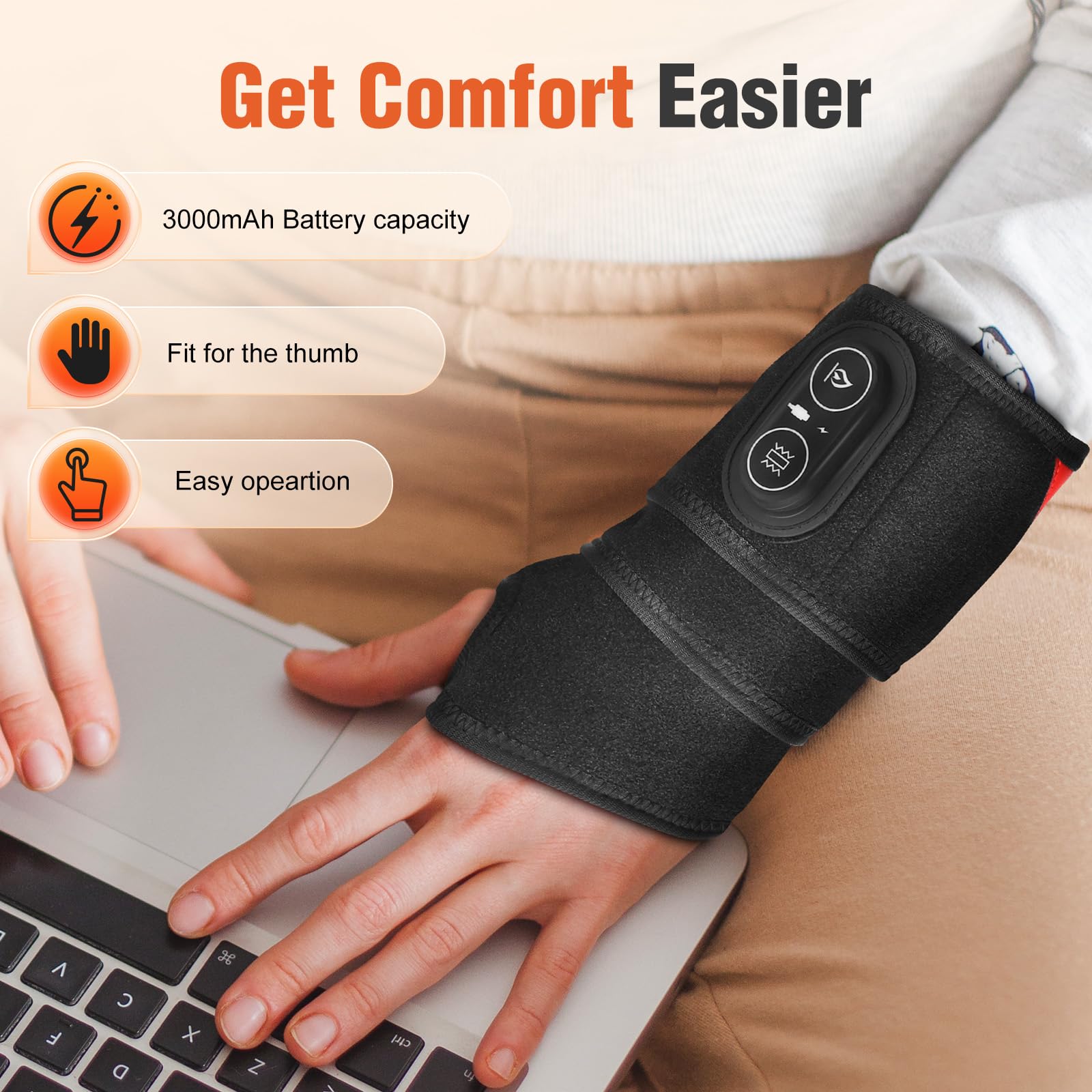 Handmassagegerät Heizkissen Rotlicht 3 Heizstufen 3 Vibration Schwarz | Hand Massagegerät Kabelloses,Hand Massager mit 3000mAh Akku, Elektrische Handmassagegeräte Geschenk für Vater Mutter