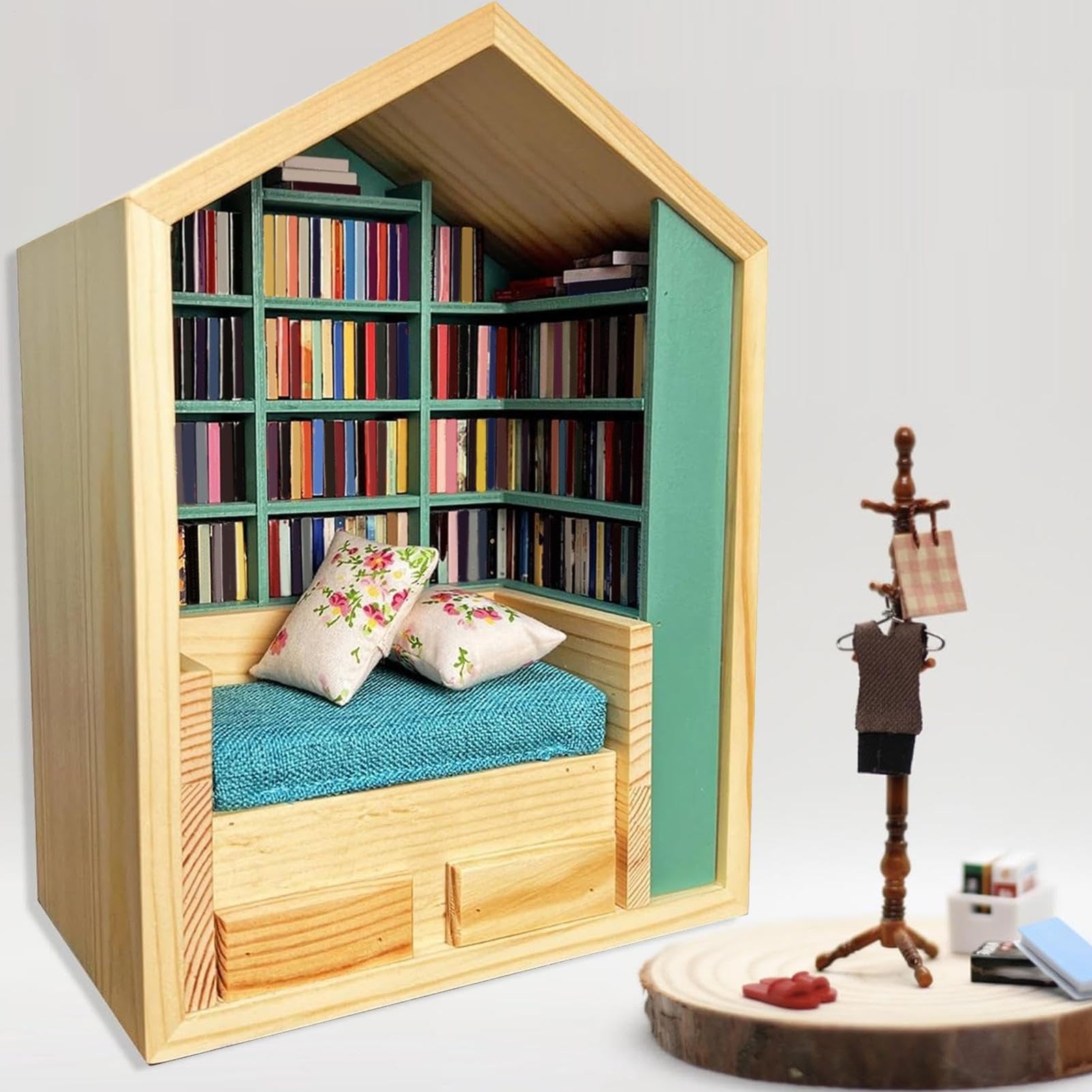 Stresowa Biblioteczka 200 Książek 2 Poduszki Miniaturowy Dom Dekoracja