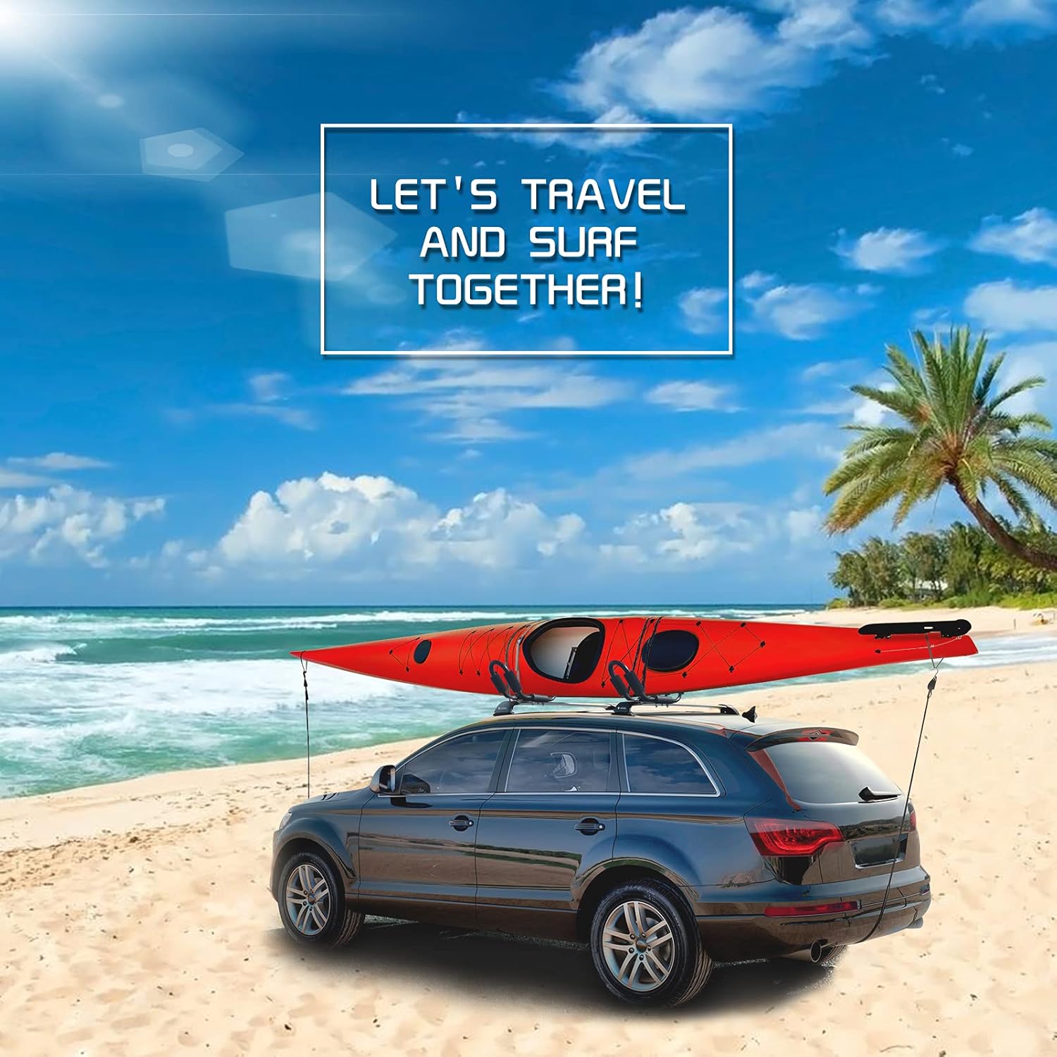 J-Bar Rack 2 Pairs Universal HD Kayak Carrier ，Kayak Roof Rack for 2 Kayaks for Canoe Boat Surf Ski Roof Top Mount On Car SUV Crossbar(2pairs)