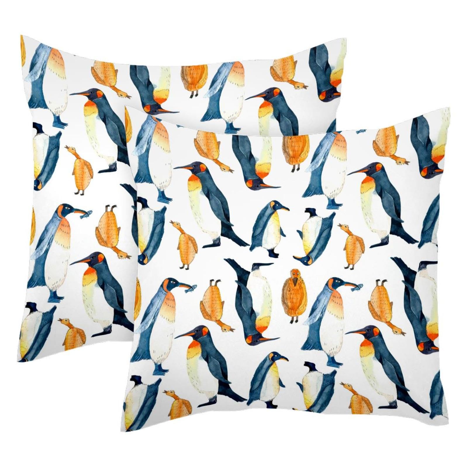 Housse de coussin en velours doux motif aquarelle pingouins chic