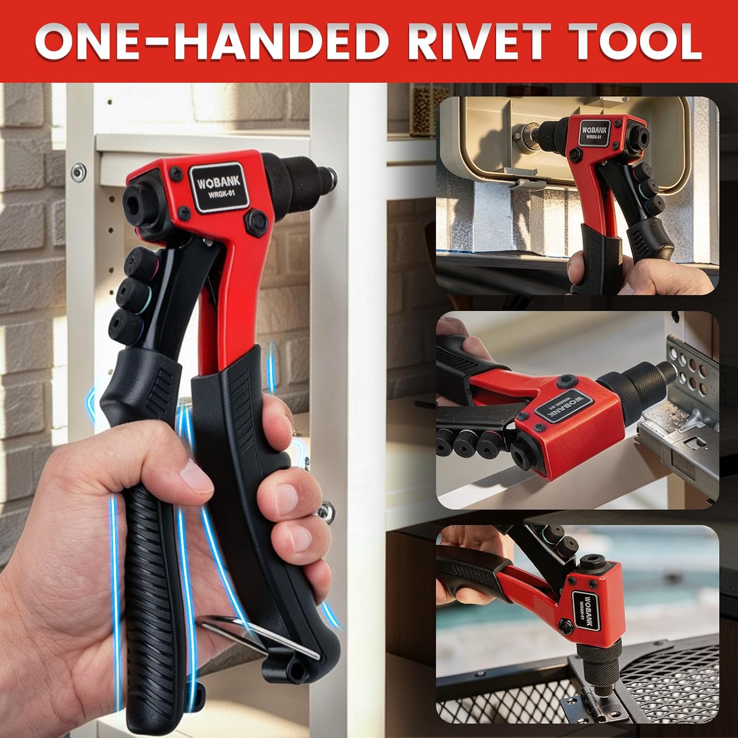 Rivet Gun with 430 PCS Rivets, 4 Drill Bits & Gloves, Carrying Case