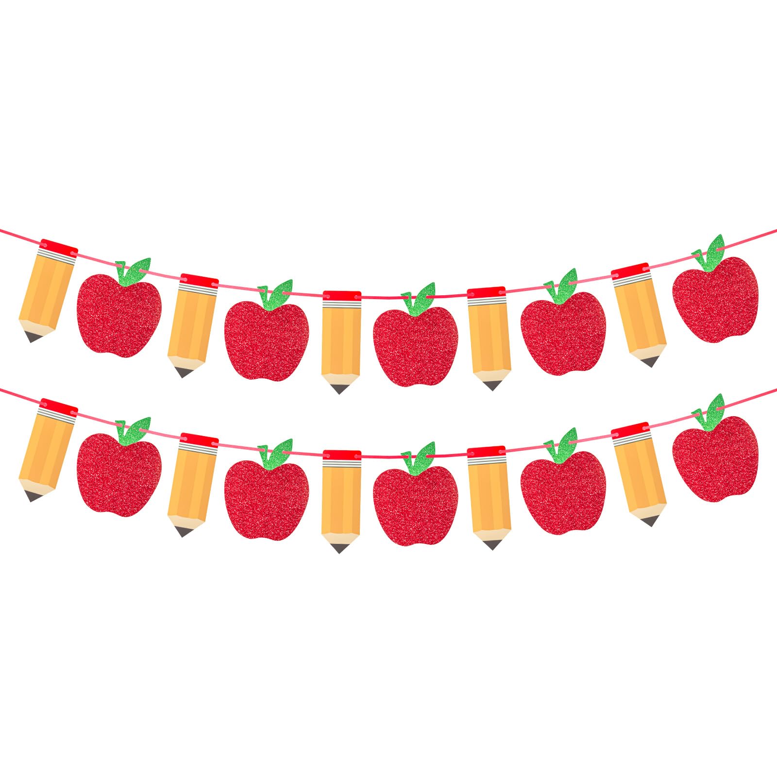 Photo 1 of 2 Pcs Pencil Apple Banner for Back to School Decorations Sign Garland, First Day of School Classroom Decorations Party Supplies, 1st Teacher Banners for Classroom Home Breakfast Decor