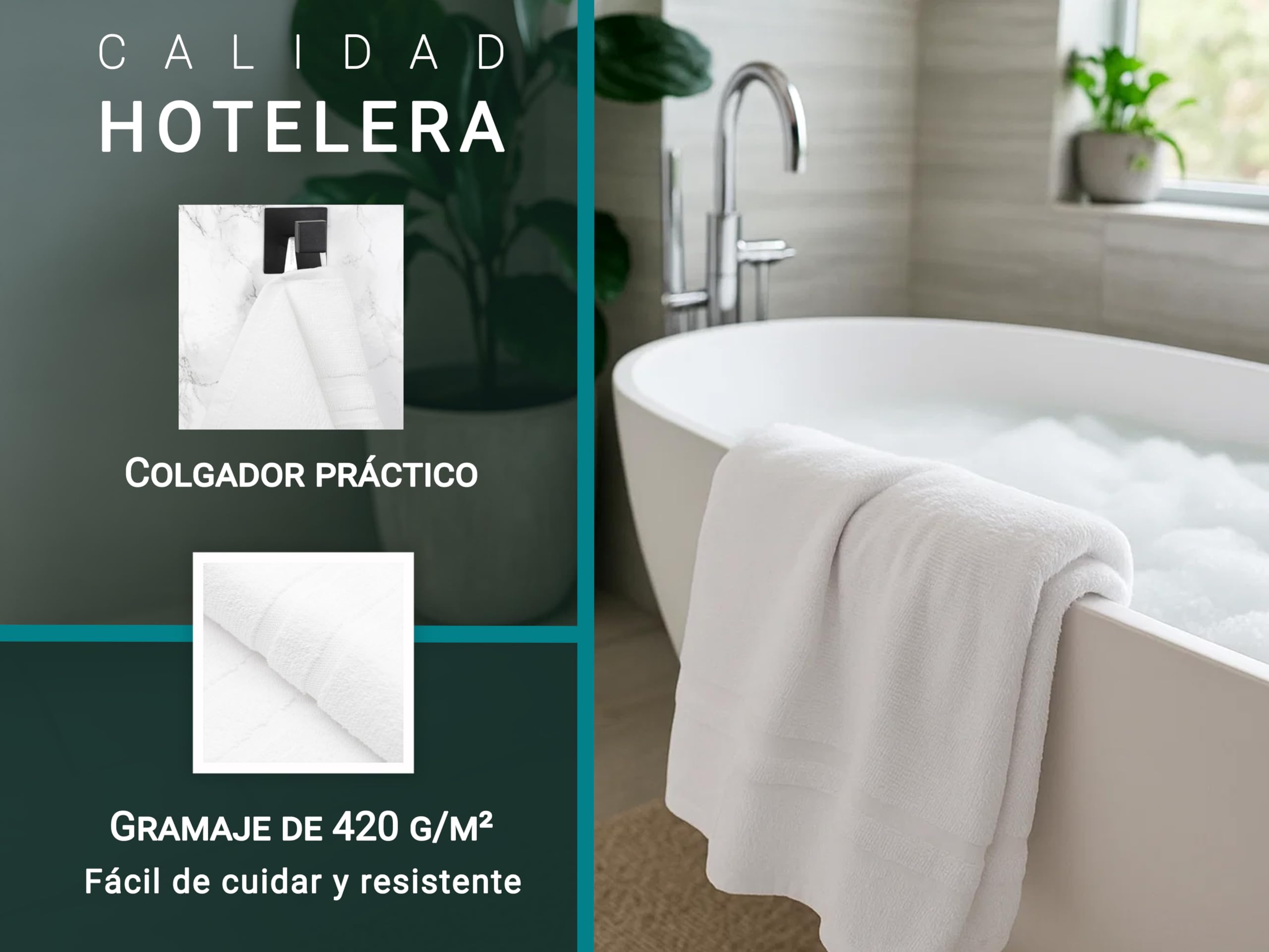 ZOLLNER Juego de 5 Toallas de Ducha de 70 x 140 cm - Algodón - Tejido de Rizo Color Blanco - Calidad hotelera - Certificado Oeko Tex®
