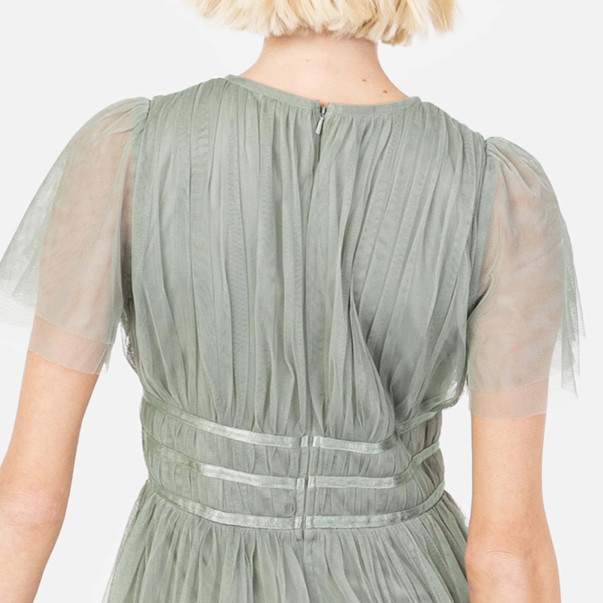 Ladies Midaxi Dress for Women High Waist Keyhole Short Flutter Sleeve Crew Neckline for Wedding Guest Bridesmaids Prom