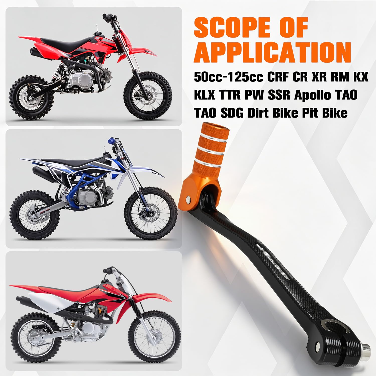 JFG RACING Leva Cambio Moto,Leva del Cambio Pieghevole in Alluminio CNC per Dirt Pit Bike 50cc-125cc XR50 CRF50 XR70 CRF70 XR110 CRF110-Arancione