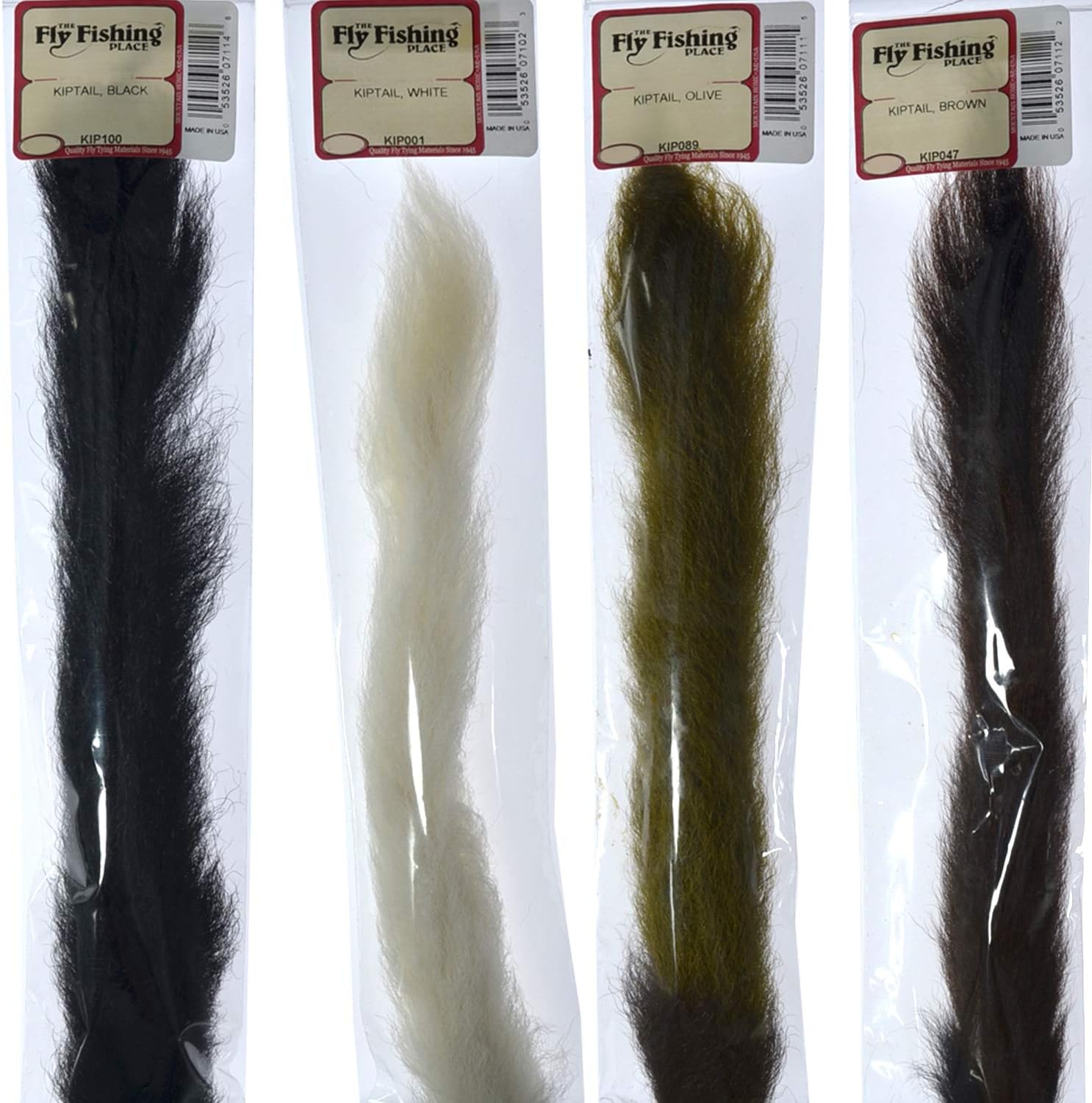 The Fly Fishing Place Fly Tying Materials - Select Grade Calf Tails - Kiptails - Master Pack - 4 Colors - Natural White Black Brown Olive