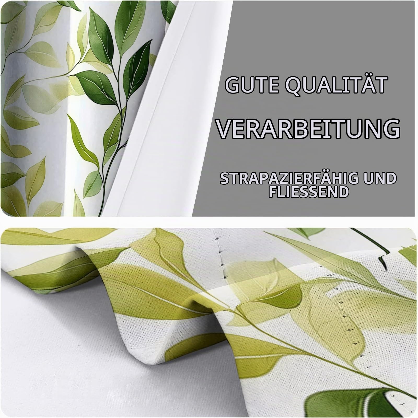 Grün 100% Verdunkelungsvorhänge mit Ösen H214 x B91.5 cm (2er Set), Pflanzen Sie Grüne Blätter Zweige, Absolut Blickdichte Thermo-Gardinen gegen Hitze für Schlafzimmer und Babyzimmer