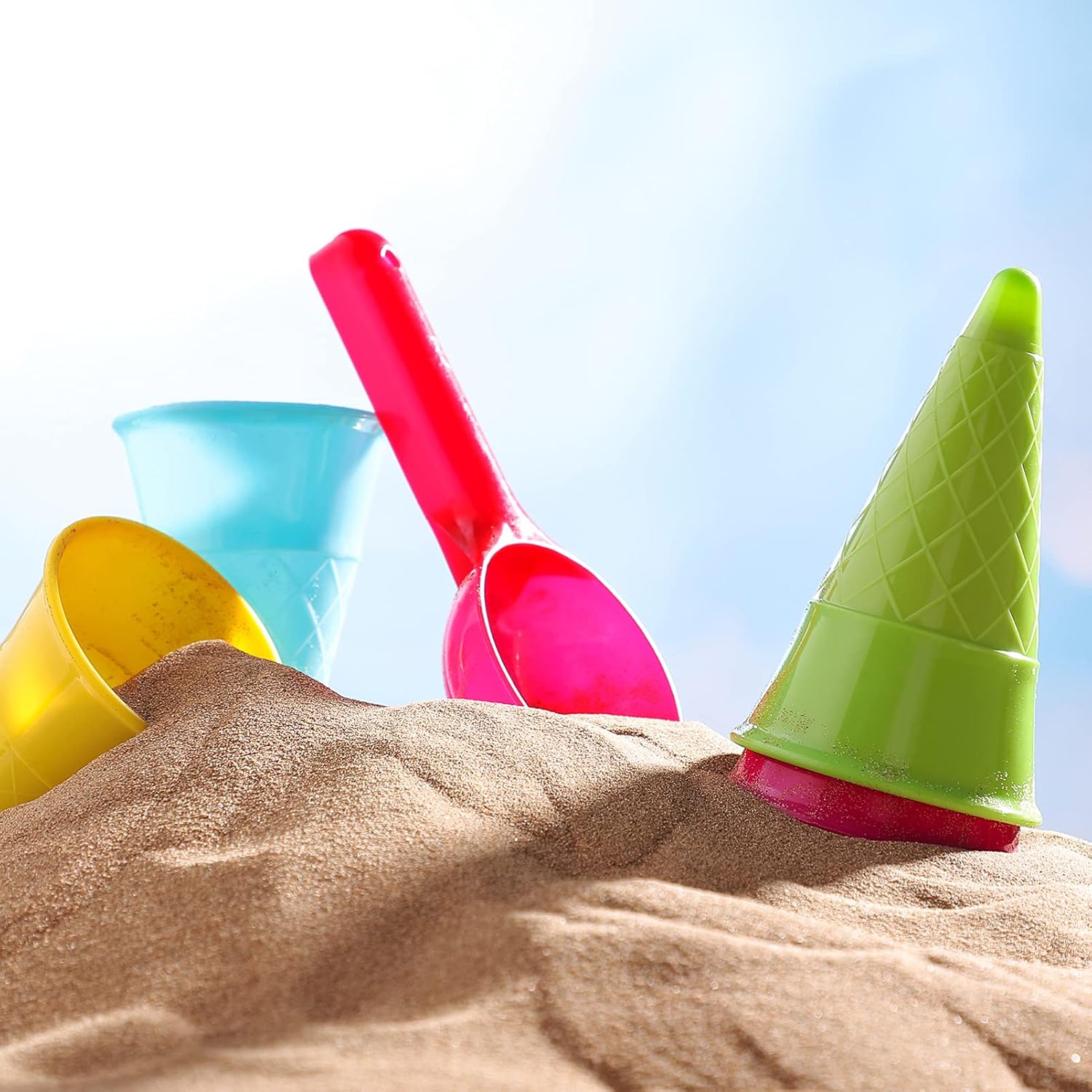 Toddmomy Toddler Toys 10 Pieces Plastic Ice Cream Cones Scoop Set, Kids Beach Sand Toys Sand Mold Set, Outdoor Sensory Play for Toddlers Boys Girls Seaside Sandbox Pretend Play