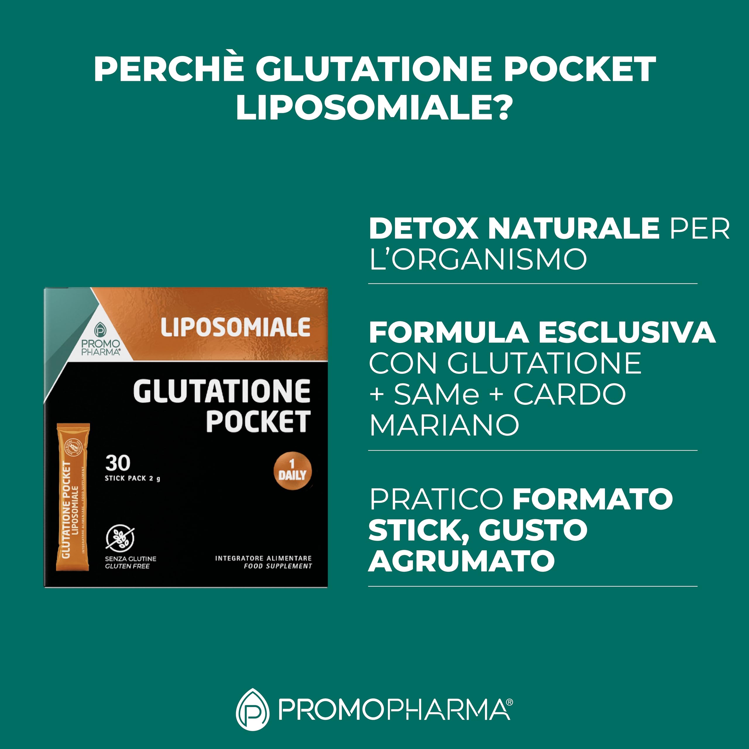 Glutatione Pocket - Integratore Antiossidante Liposomiale – Azione Detox e Anti-Aging – Utile per Sportivi e per il Benessere Cellulare - Formula potenziata con Cardo Mariano e SAMe – 30 stick da 2 g