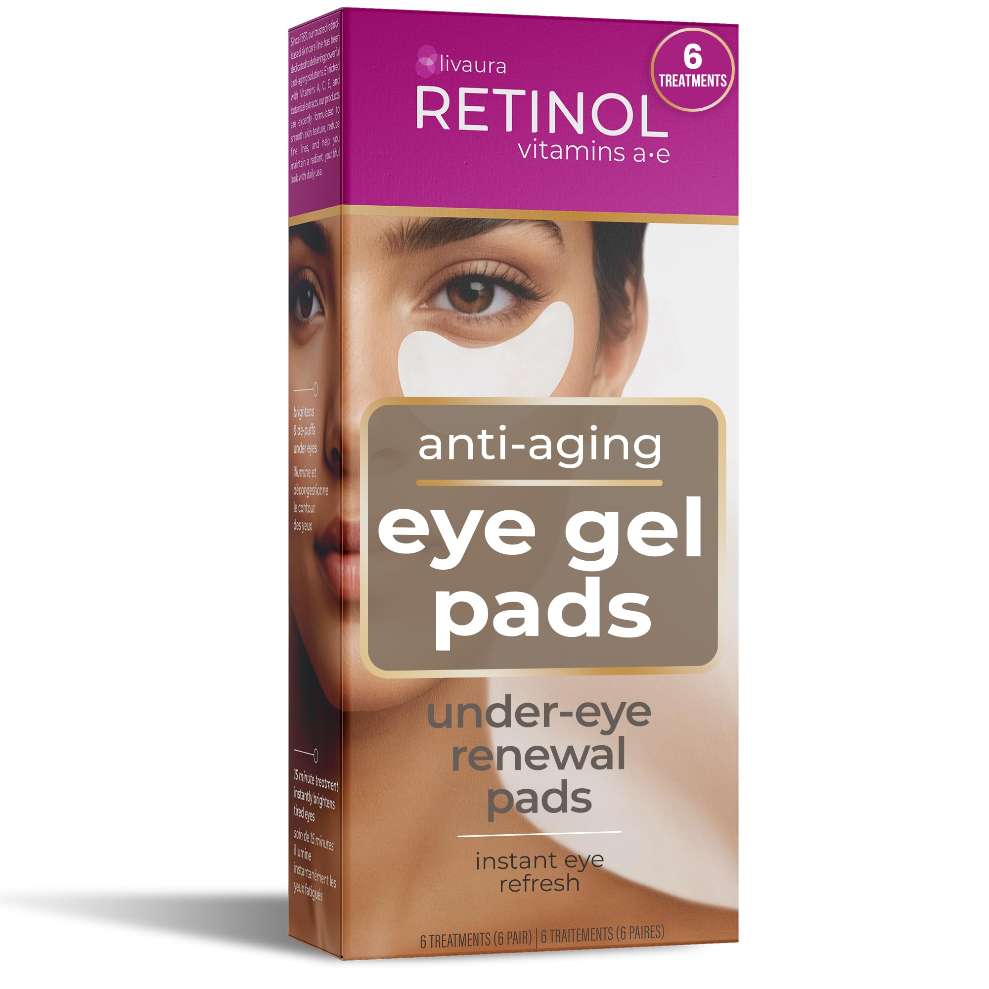 LIVAURA Patchs contour des yeux anti-âge au rétinol – traitement anti-poches instantané – patchs apaisants à la vitamine A réduisant poches et améliorant l'apparence des yeux.