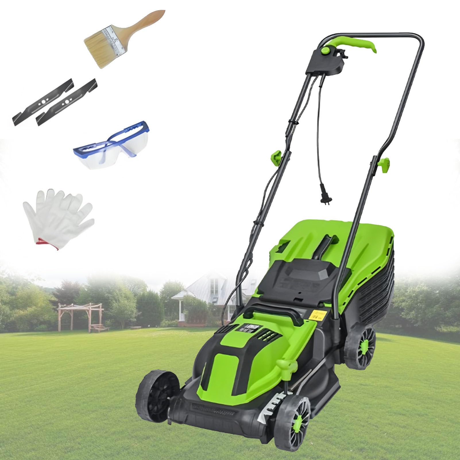 CortacéSped EléCtrico con Cable, CortacéSped Manual con Recogedor, Ajuste De Profundidad En 5 Posiciones, Mejora La Salud del CéSped 2100W/32CM-Cord25M
