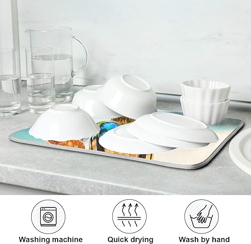 Miniatura 7 de Tapete de secado de platos de gnomo de playa pequeño para decoración de encimera de cocina, 16 x 18 pulgadas, almohadilla de vajilla de absorción