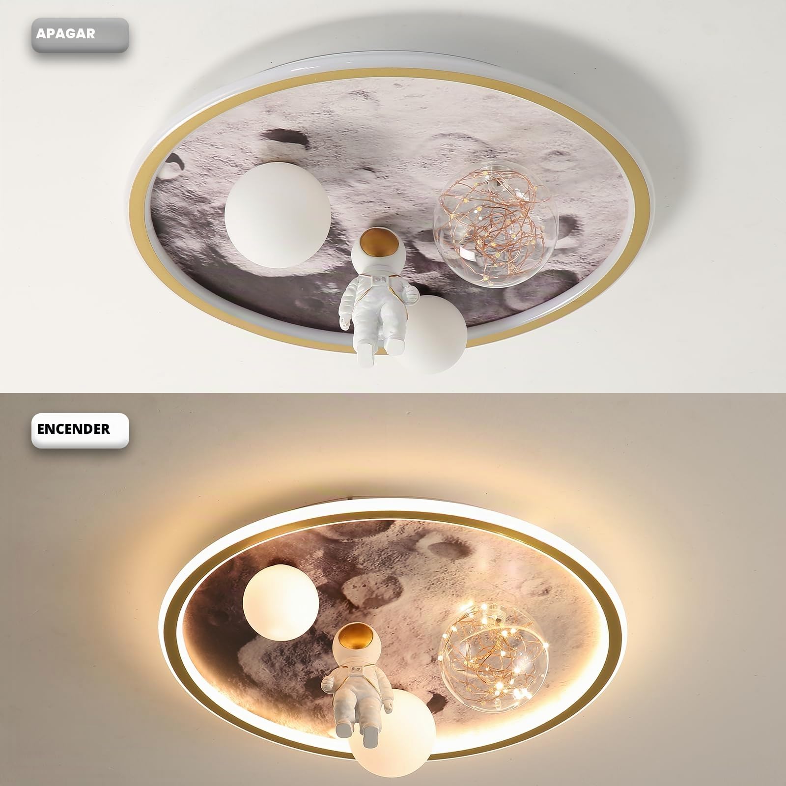 Lampara Techo Infantil, 68W Lámpara de Techo Dormitorio Astronauta Luna, 50CM Plafon LED Regulable con Control Remoto, 3000K/4000K/6000K, para Habitación Infantil/Juvenil Deco