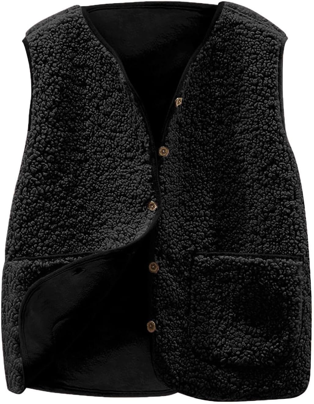 Polar Fleece Gilets for Women UK V Neck Button Down Sleeveless Jackets with Pockets, Ladies Casual Warm Waistcoat, Autumn Winter Plus Size Fleece Bodywarmer Going Out