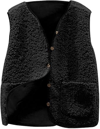 TANGNADE Oversized Vest Women Fuzzy Fleece Sleeveless Vests Button Down Casual Outwear Travel Sherpa Vest Jackets