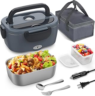 Vingud 80W 1.5L Heated Electric Lunch Box - Portable Food Warmer for Car/Truck/Office, 12V/24V/110V Leak-Proof Lunchbox for Adults