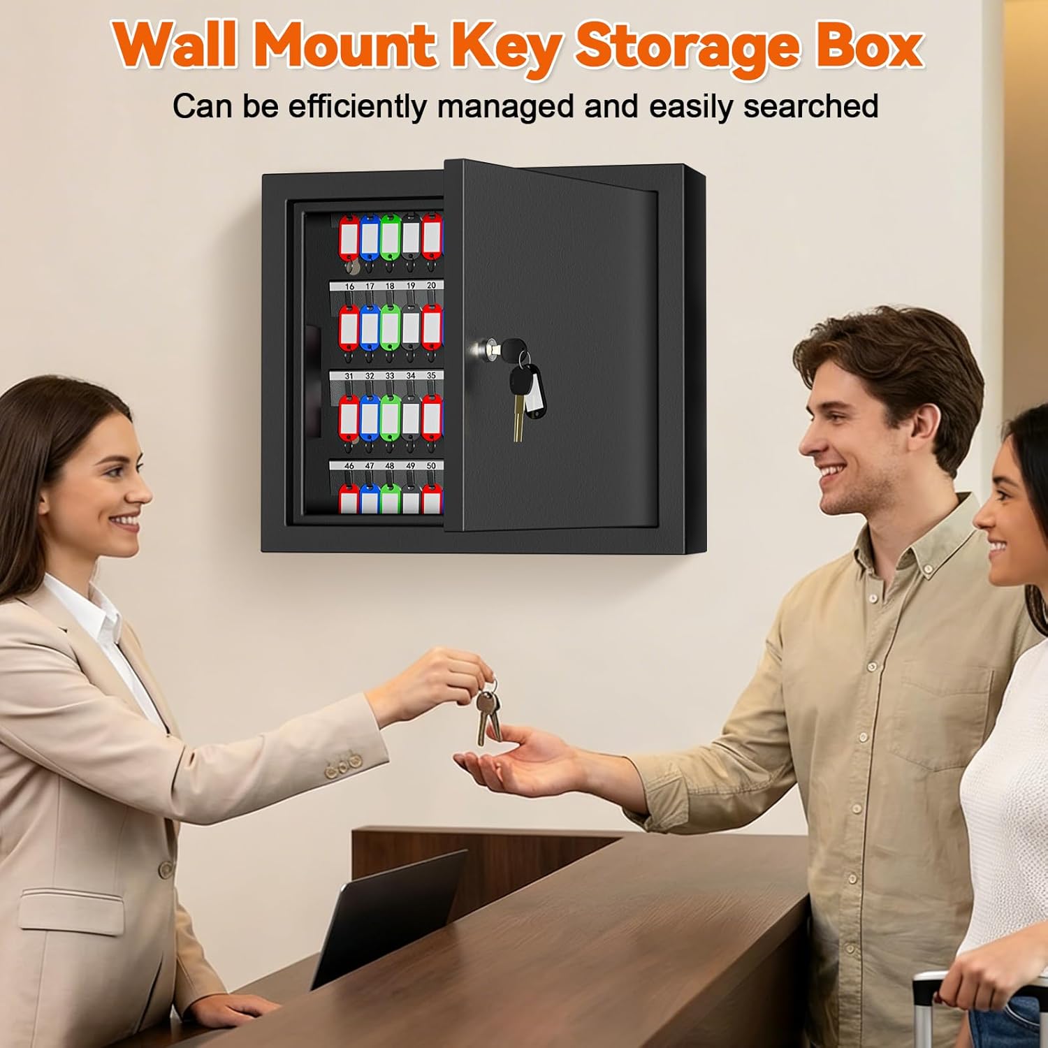 100 Position Wall Mounted Key Lock Box, Heavy Duty Anti-Theft Metal Key Safe with Key Drop Slot & Colorful Key Tags, Secure Key Storage Organizer for Home Garage Office Hotel School Commercial Use