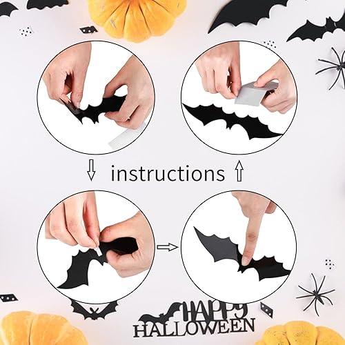 Miniatura 8 de EIOAUY Murciélagos para decoración de pared de Halloween, 72 calcomanías de murciélago negro 3D para decoración del hogar, suministros de fiesta de