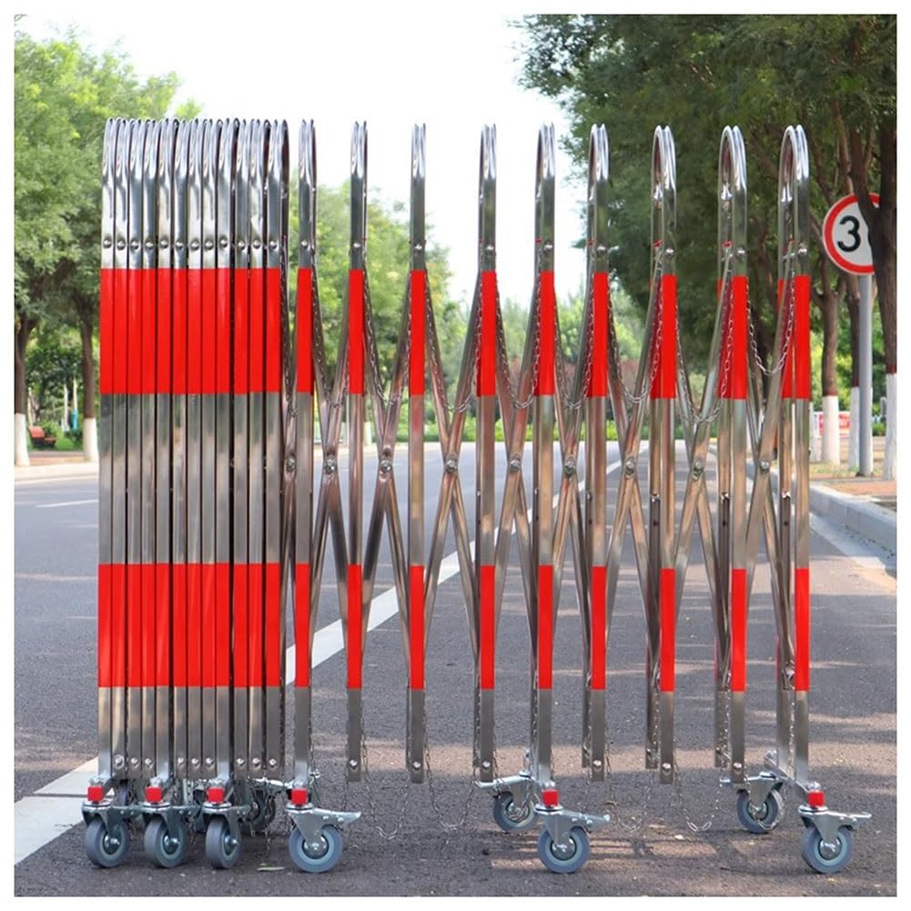 Sicherheitsbarriere, ausziehbare Sicherheitsabsperrung - Edelstahl-Einfahrtszaun mit Rollen, einziehbares Falttor, Mobile Straßenverkehrsbarriere (Rot, 1,5 x 3 m/5 x 10 ft)
