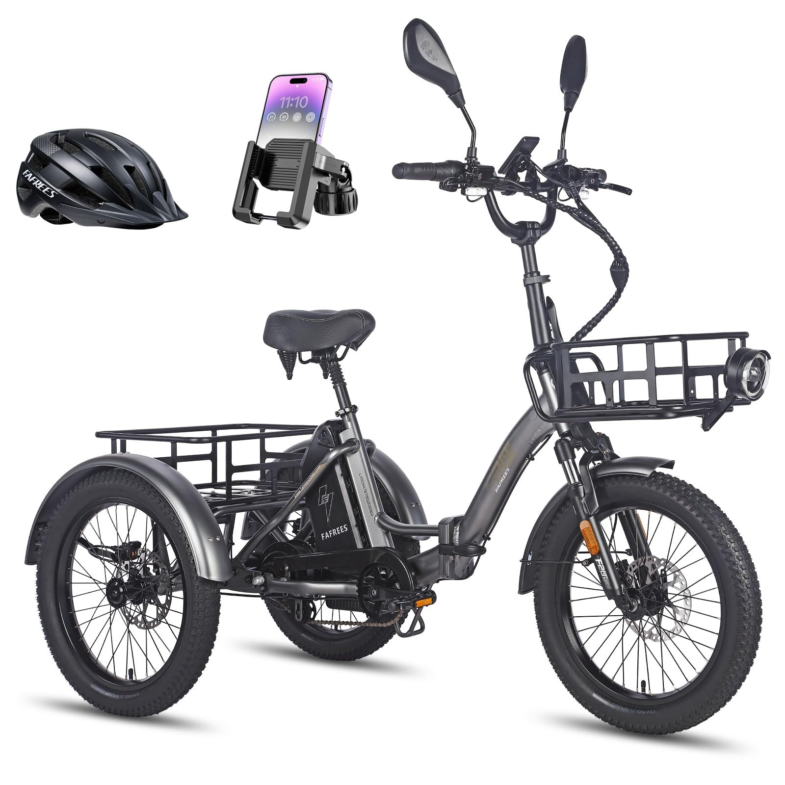Fafrees F20 MATE - Triciclo Elettrico per Adulti Pieghevole con 75km Autonomia, Motore 65N.m e Freni Idraulici - Bici Elettrica 3 Ruote per Uomo Donna (NERO+cest.ant)
