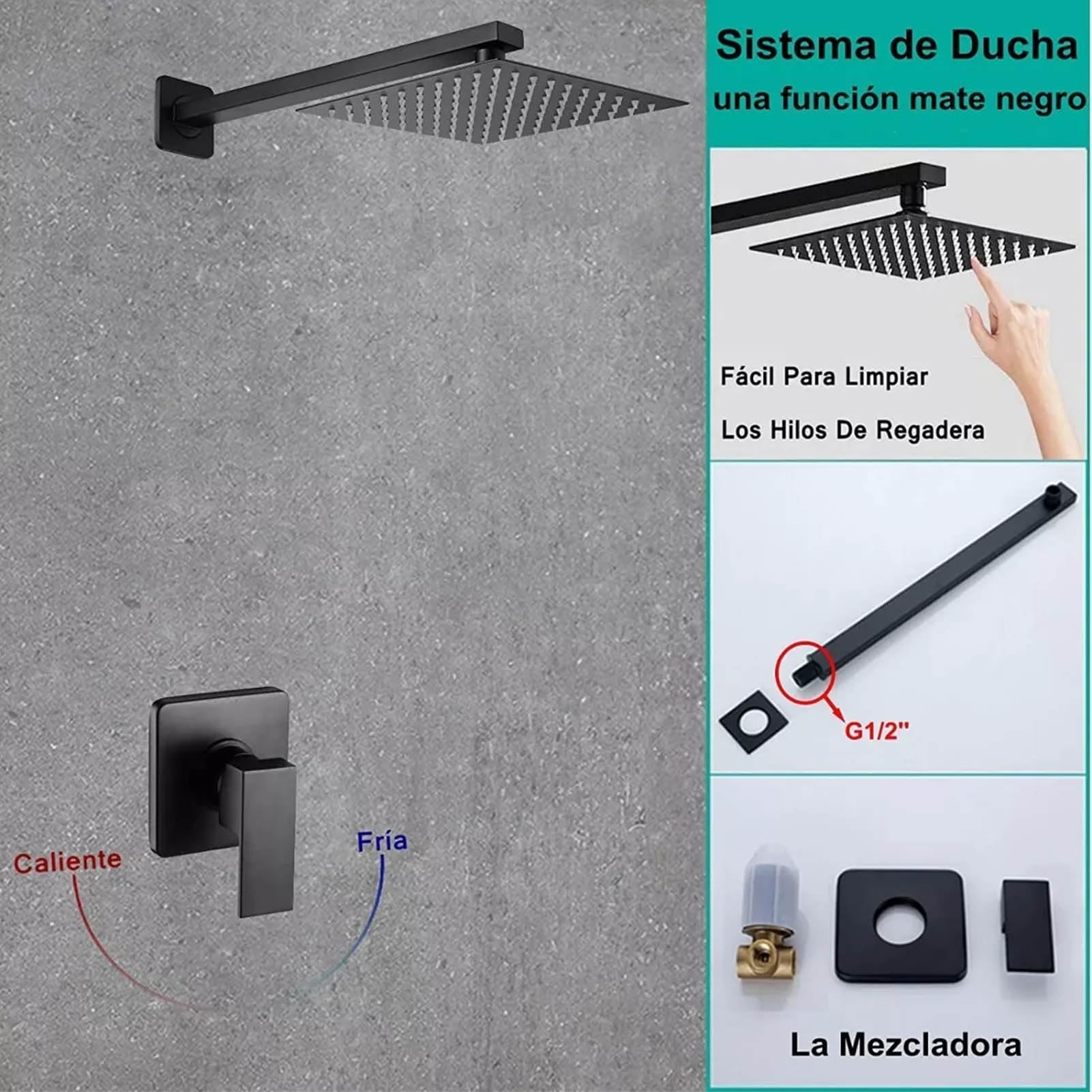 Czarny zestaw prysznicowy z deszczownicą – montowany na ścianie kwadratowy system głowicy prysznicowej z wodospadem dla luksusowej łazienki nowoczesny design łatwa instalacja idealna do domowego spa