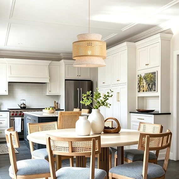 Pendant Light Rattan+Fabric, Vintage Pendant Light, Boho Rattan [Energy Class E]