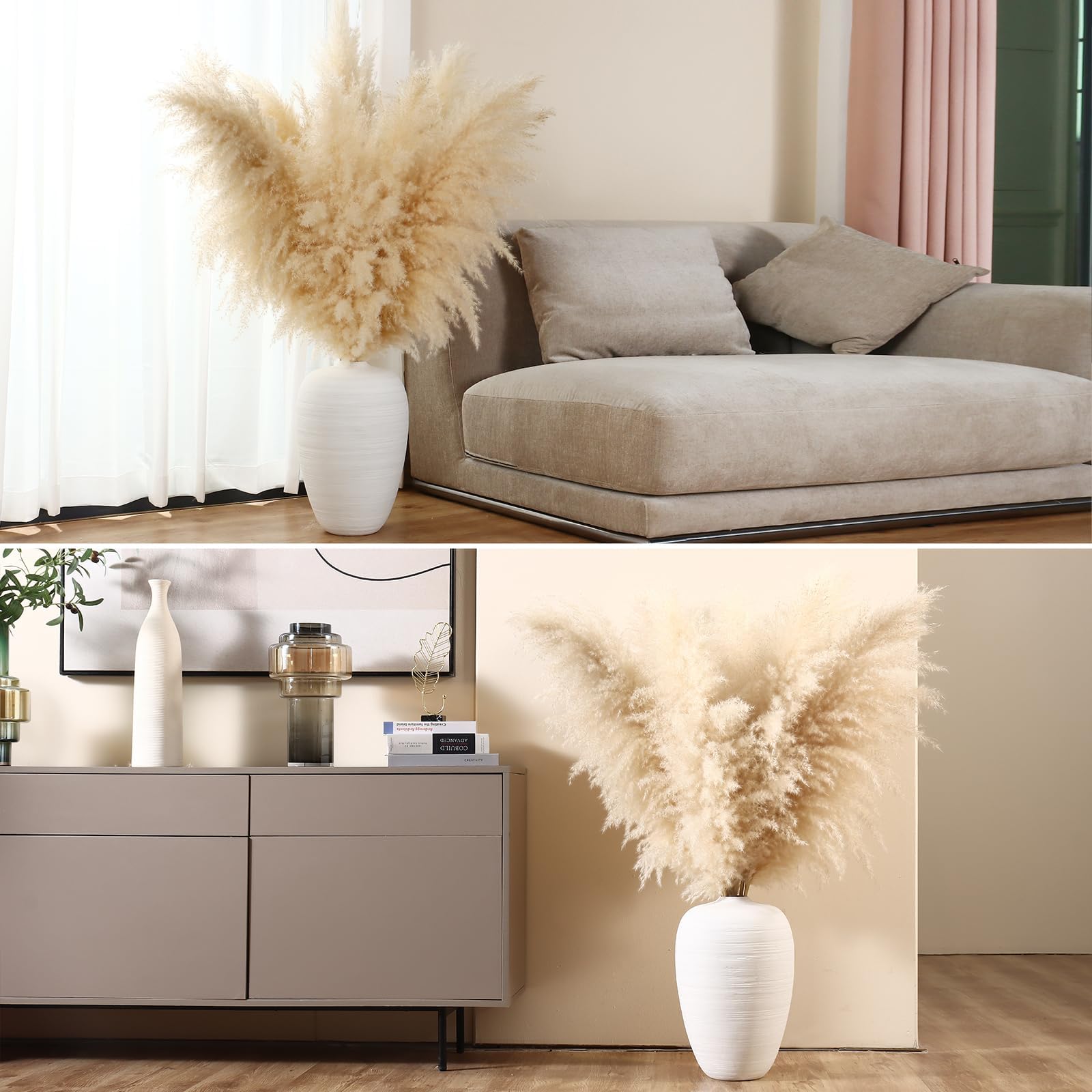 10 Pezzi 100cm Grandi Fiori di Pampa Artificiali Soffici,Piume Erba Della Pampas Naturali,Boho Home Decor,Decorazione Alta di Erba di Pampa Naturale,per Matrimoni,Feste