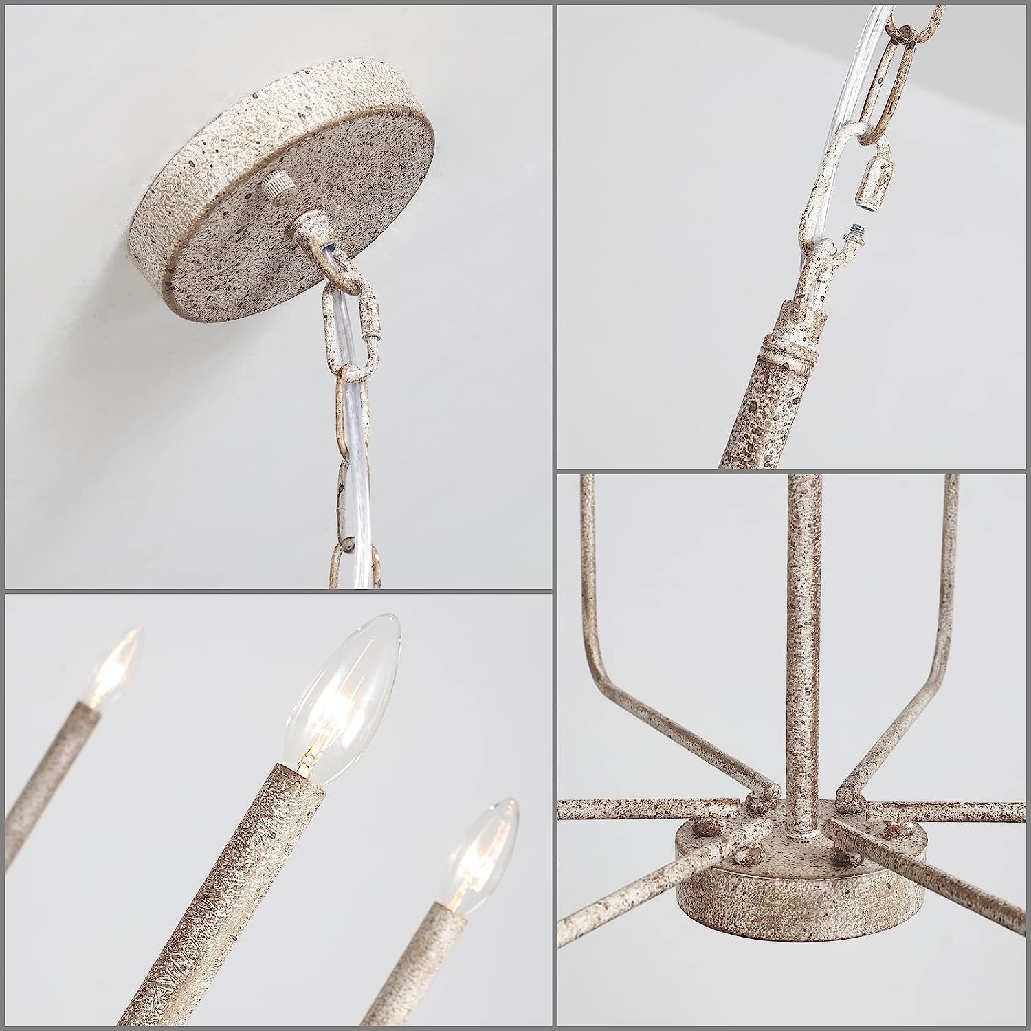 Moderner Bauernhaus-Kronleuchter für Esszimmer, 6-flammige Kronleuchter-Leuchte, höhenverstellbar, hängende Kerzen-Pendelleuchte für Kücheninsel, Wohnzimmer, Schlafzimmer, Foyer (Antikweiß-6 Lichter)