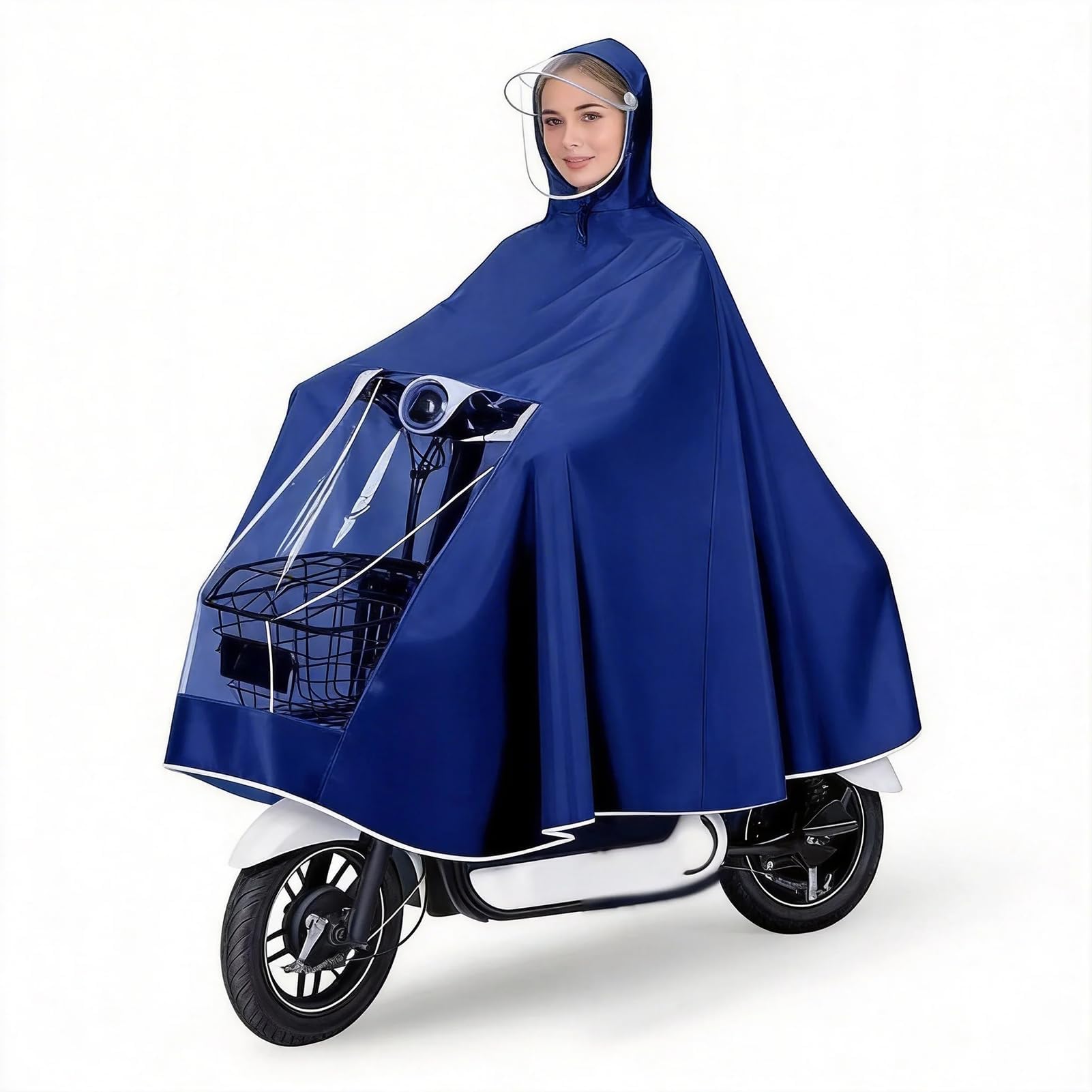 [Alaiyaky] レインポンチョ 自転車 バイク用 レインカッパ 雨がっぱ 透明窓 レインカバー 雨合羽 レインウェア 足元が見える レディース メンズ 自転車カッパ リュック対応 携帯に便利 コンパクト 梅雨 豪雨対策 防風防水 通勤通学 多色 - 4