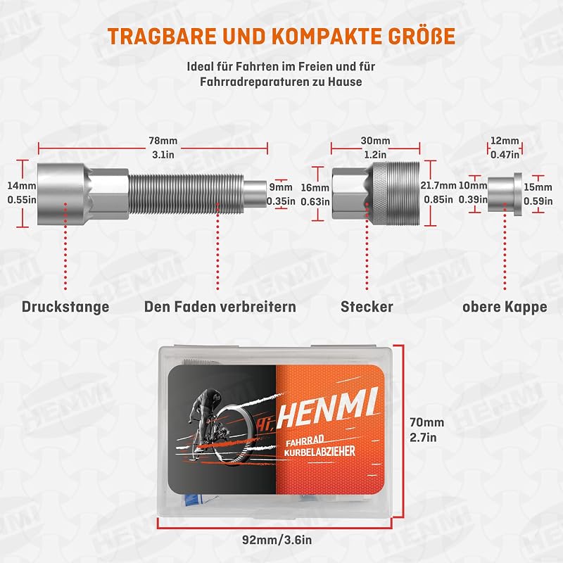 HENMI Hajtókar Leszerelő Készlet Kerékpárokhoz - 14 mm Kulcs, Kenőolajjal és Zsírral - Shimano, Bosch, ISIS, Octalink Kompatibilis Univerzál