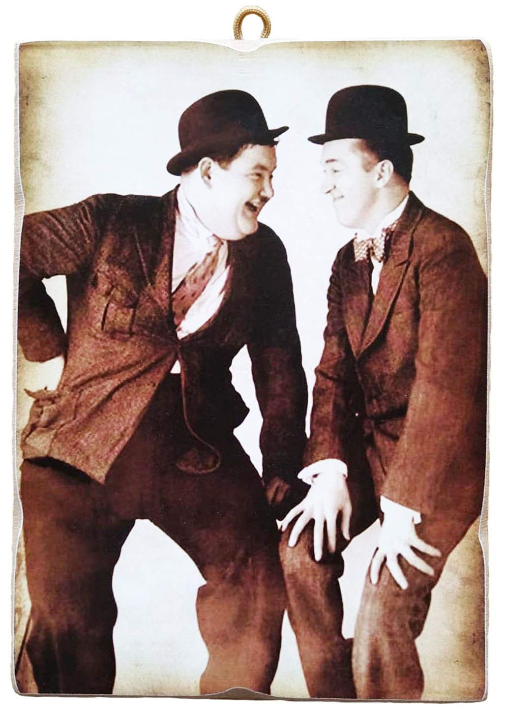 KUSTOM ART Vintage Style Stan Laurel Oliver Hardy Collectible Picture Print on Wood Made in Italy