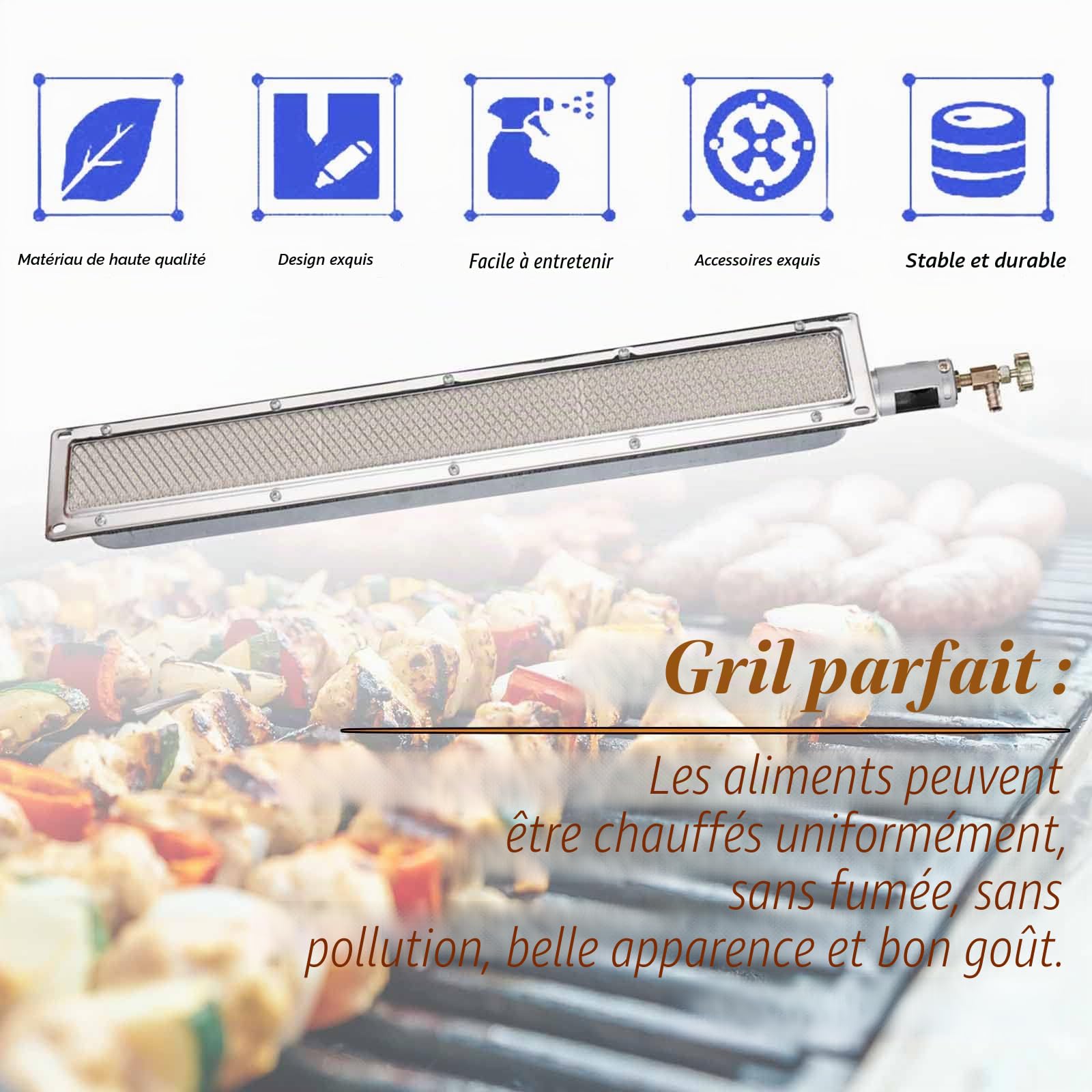 Brûleur latéral infrarouge - Brûleur latéral infrarouge - Barbecue à gaz - Élément chauffant - Chauffage en céramique - Pour cuisiner, griller, rôtir le camping - 57 x 9,5 cm