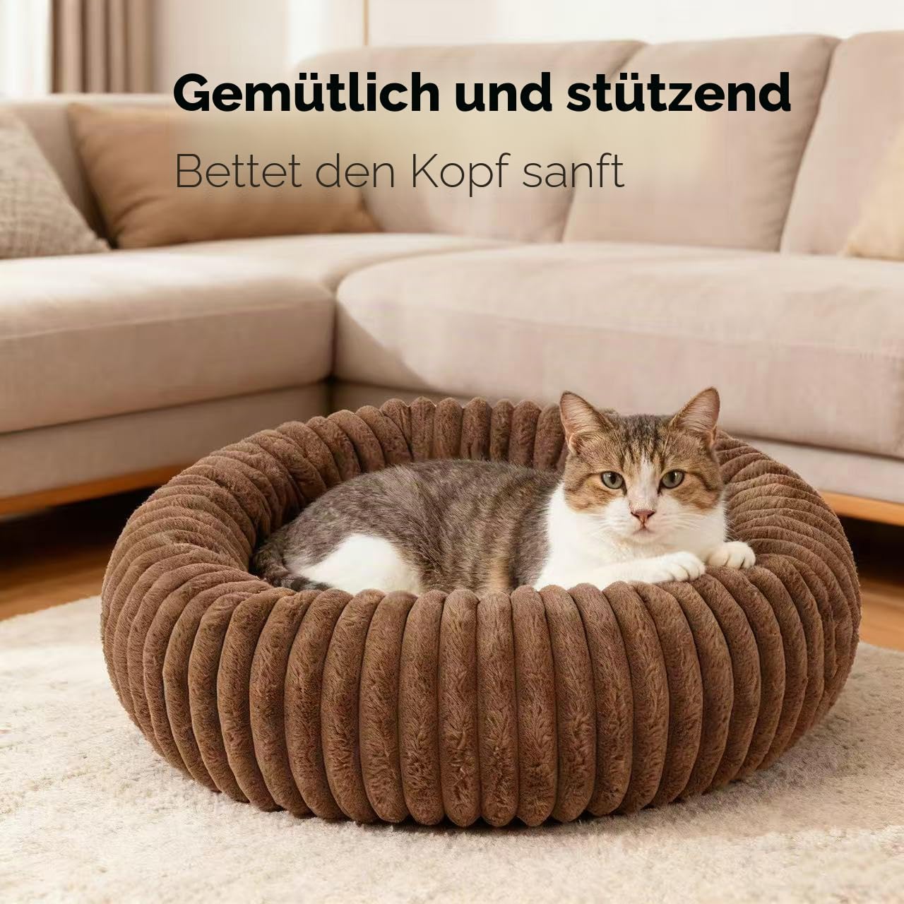 Flauschig Haustierbett Waschbar Hundebett Katzenbett Rund Donut Hundekorb Indoor Katzenkissen Katzenkorb Plüsch Welpenbett Schlafplatz für Katzen Kleine Mittelgroße Hunde