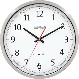La Crosse Technology UltrAtomic 14-Inch Stainless Steel Atomic Wall Clock - Dual Antennas, Shatterproof Lens, 5-Year Battery Life