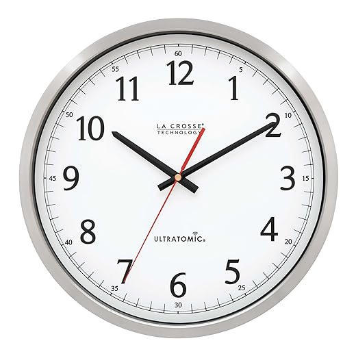 La Crosse Technology 404 1235 UA PL Ultr Atomic 14 inch Stainless Steel Wall Clock, Shatterproof