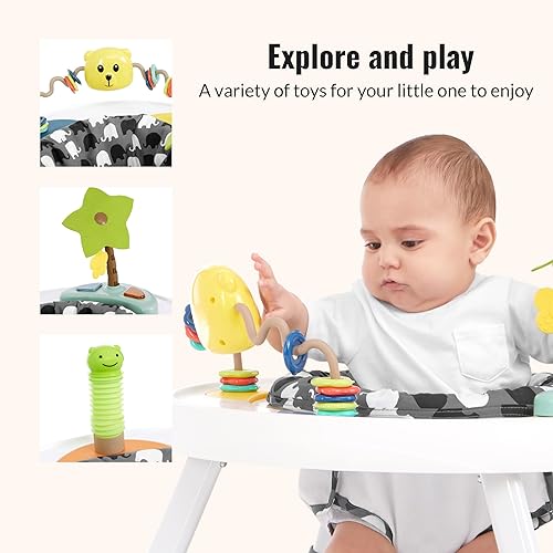Miniatura 4 de Dream On Me Curio Sit N Seek - Centro de actividades para bebés en gris, centro de actividades 2 en 1 y mesa de juego con 3 juguetes desmontables y