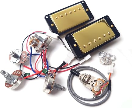 ProBucker Alnico 2 Humbucker Pickup Set Gibsonless Pole Pickup, Neck & Bridge Pickup, 2 Conductor Quick Connect Terminals, 2V2T Wiring Harness, Vintage Tone Upgrade Gold