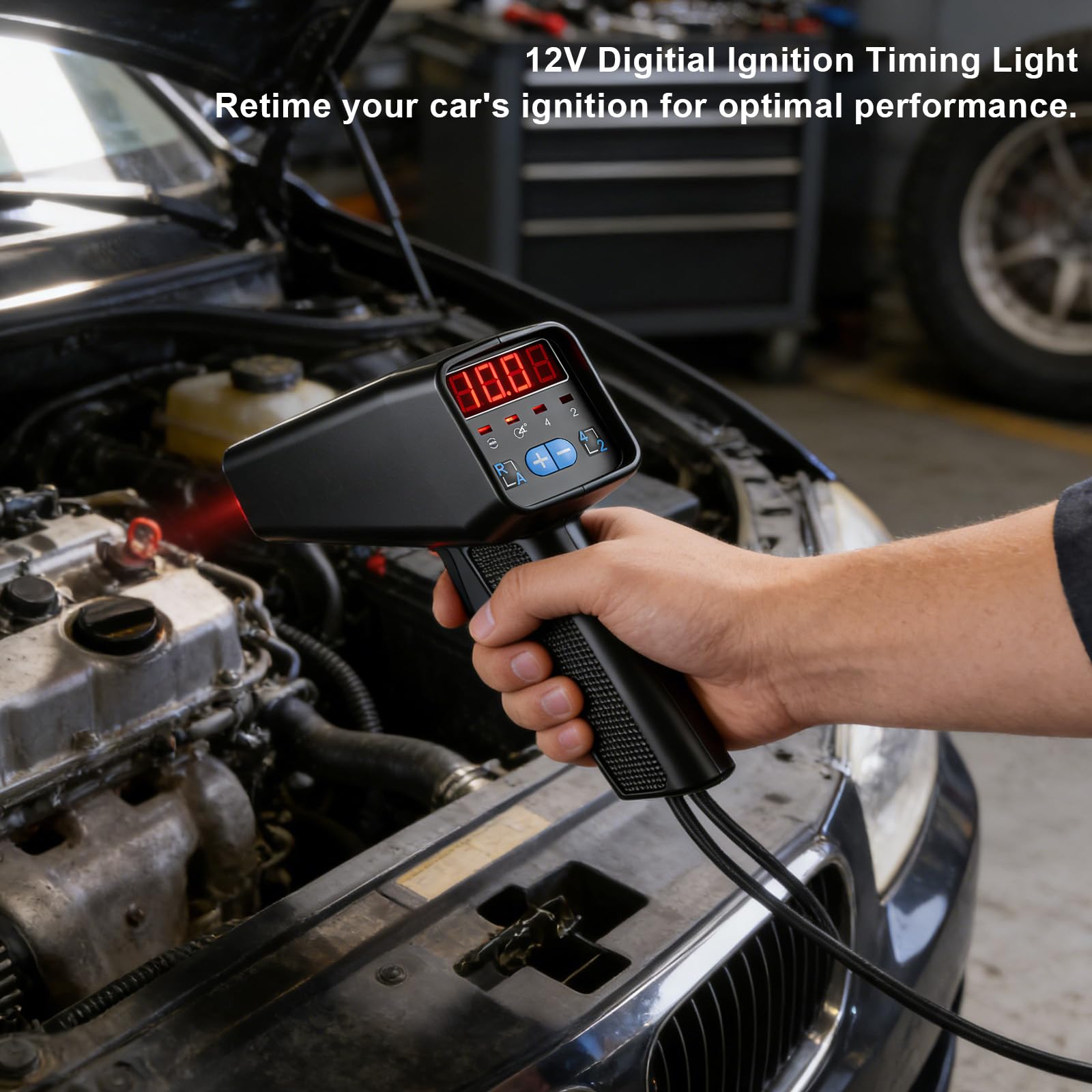 Pistola de luz de encendido con clip de sensor deslizante: lámpara estroboscópica de 6 V/12 V, pistola de tiempo de encendido con indicador digital LED para motores de gasolina de 2 y 4 tiempos
