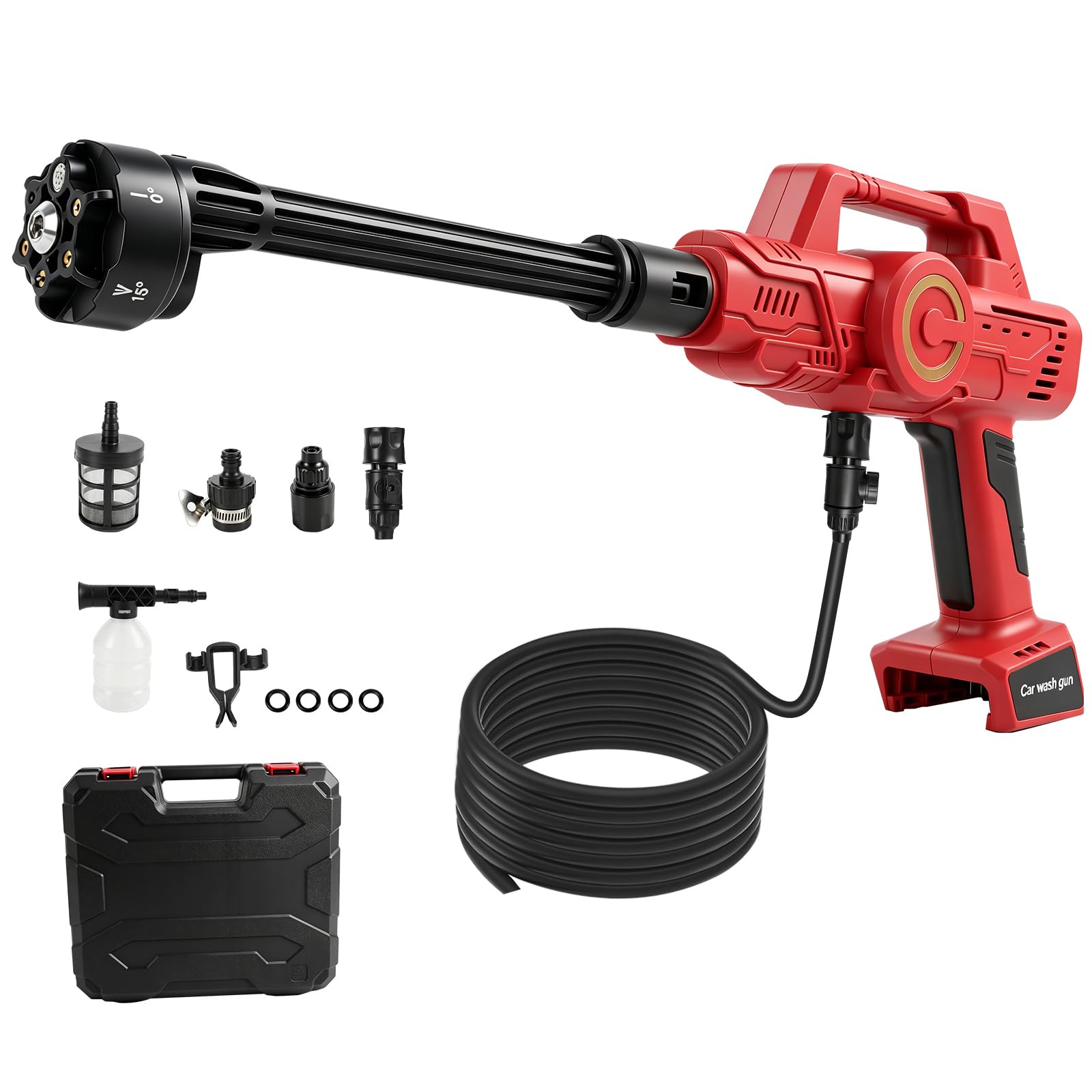 Idropulitrice senza fili compatibile con Milwaukee m18, 21000 giri/min, 69 bar, portatile, con ugello 6 in 1, per la pulizia di pavimenti, recinzioni e pareti dell'auto (rosso)