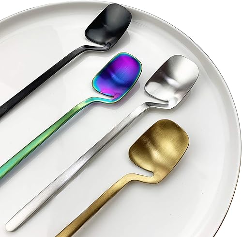 Miniatura 7 de JASHII Juego de cubiertos colgantes, juego de cubiertos de arcoíris mate para 2, juego de utensilios de acero inoxidable con acabado satinado de 8