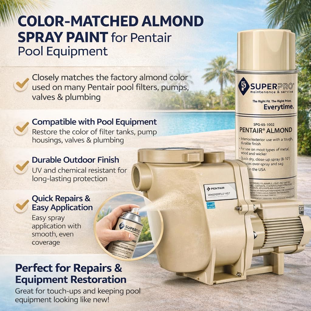 Almond Pool Equipment Spray Paint – Color-Matched Finish Compatible with Pentair Filters, Pumps, Valves, Heaters & Pool Plumbing | Durable Outdoor Coating for Plastic, PVC & Metal (2)