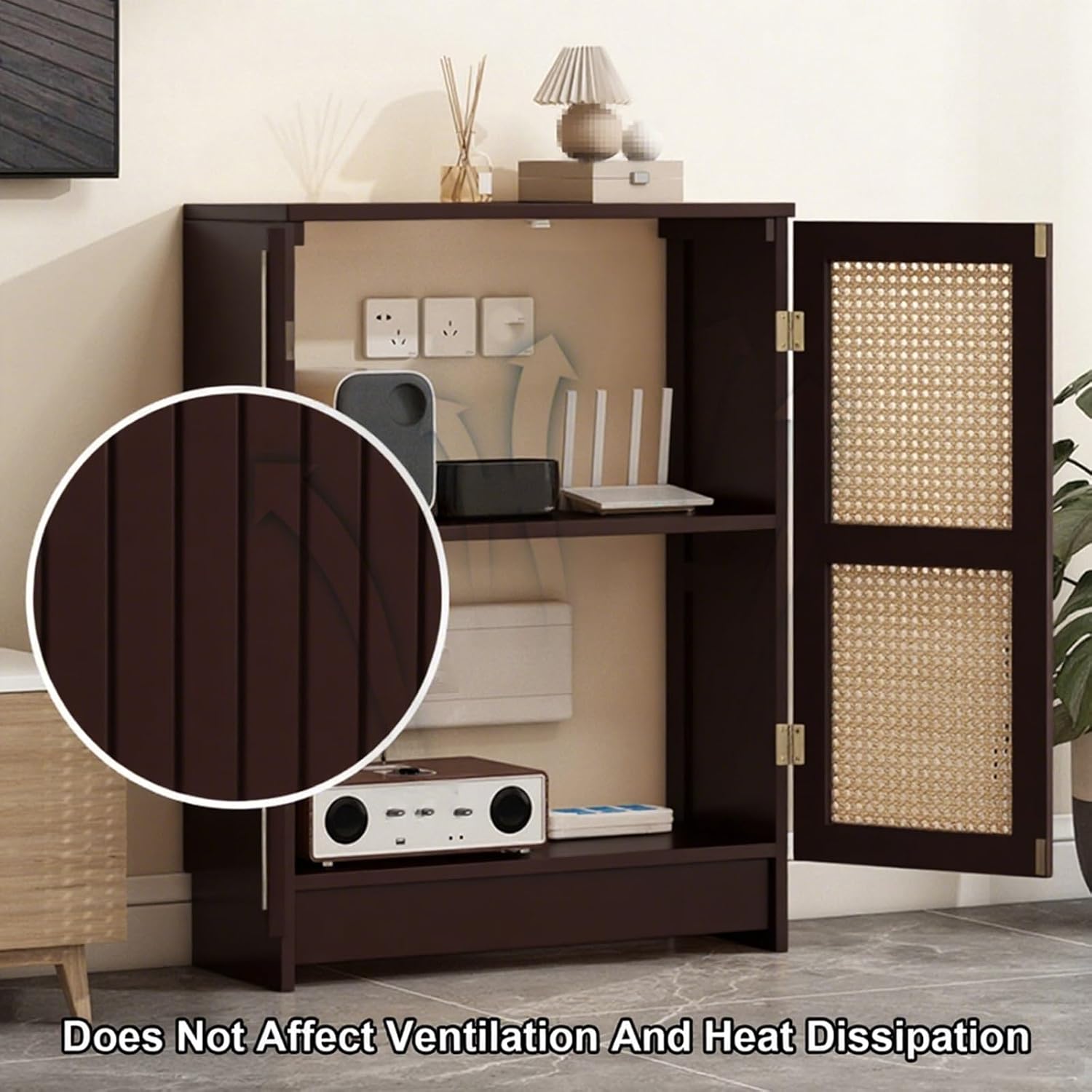 Router Stand and Radiator Cover Bamboo Rattan Material, Large Wireless Router Storage Box, No Signal Blocking, Enhanced Heat Dissipation for Office and Home(Brown,70x60x25cm/28x24x10in)