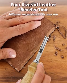 4 PCS Leather Edge Bevelers - Leather Beveler Tool for Edge Finishing and DIY Leathercraft, Leather Edge Beveler Tool Gift for Leather Artisans, DIY Enthusiasts (Natural Wood Color)