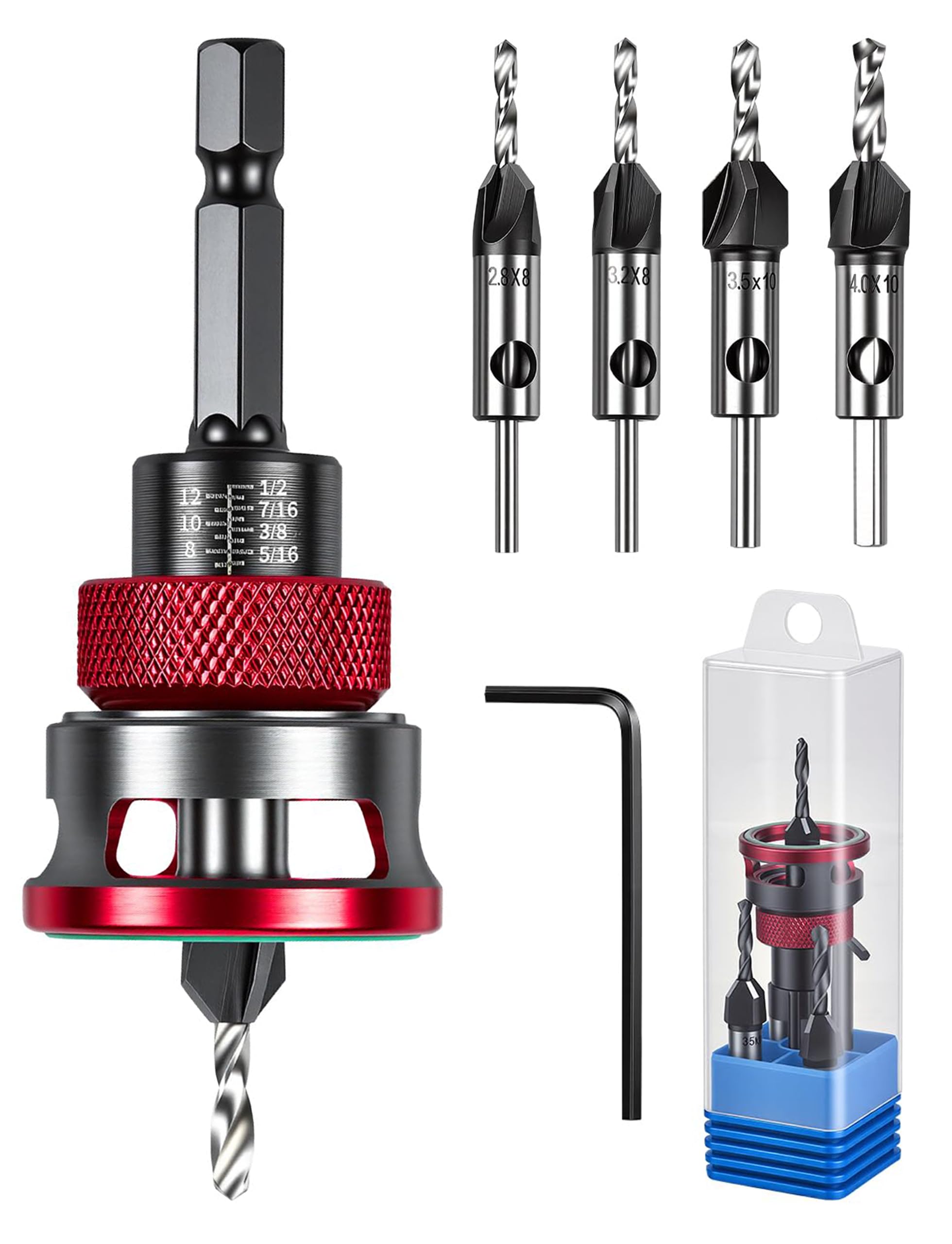 Countersink Drill Bit Set - 7 Piece with Depth Stop -1