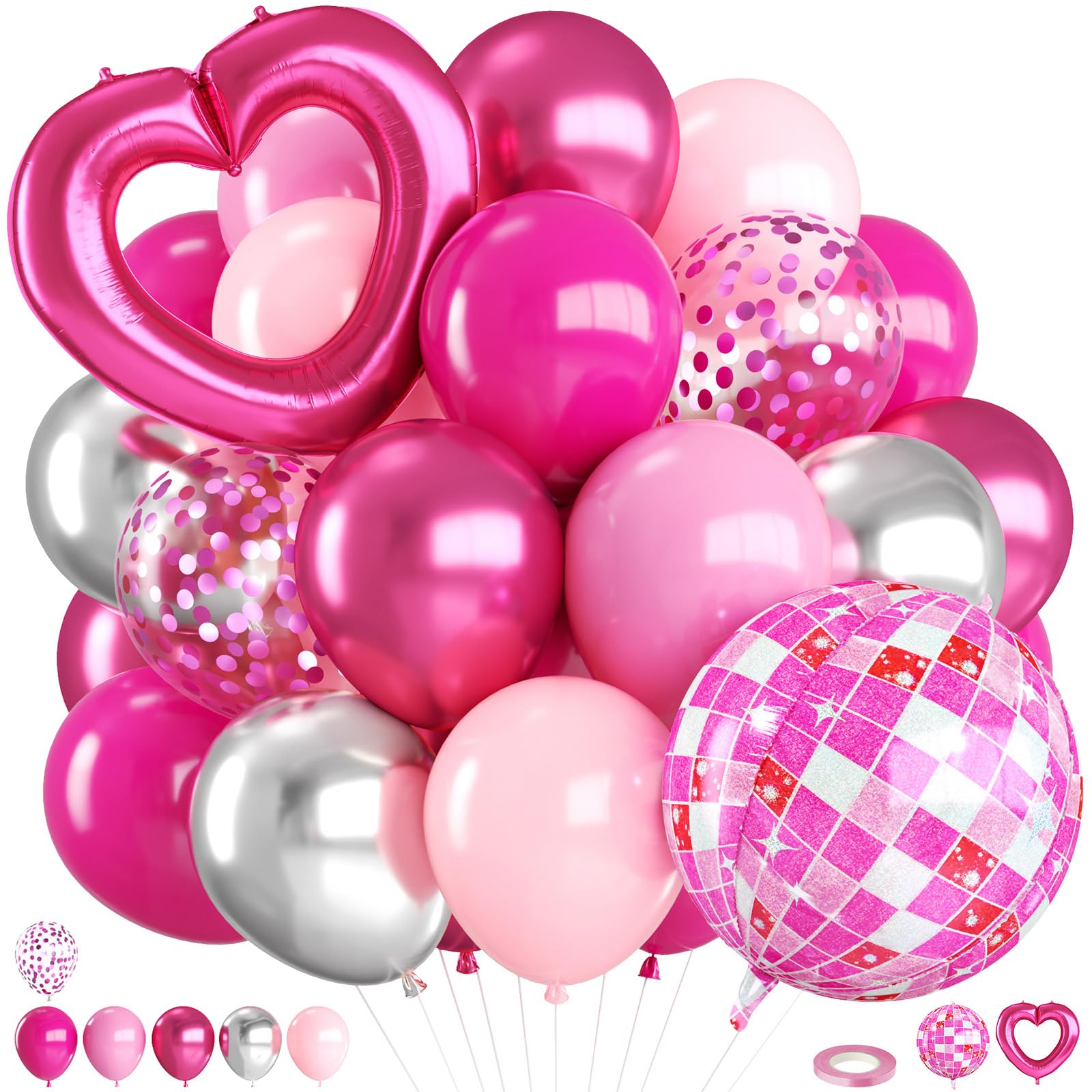 Pink Disco Ball Balloons for Cowgirls Birthday 70s 80s 90s Disco Party