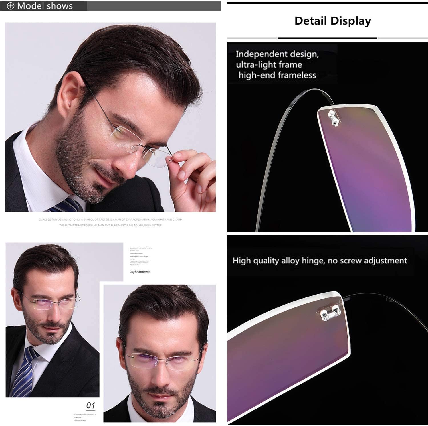 Viseng Set of 2 Rimless reading glasses titanium metal ultra light Readers of Men Women - Image 4