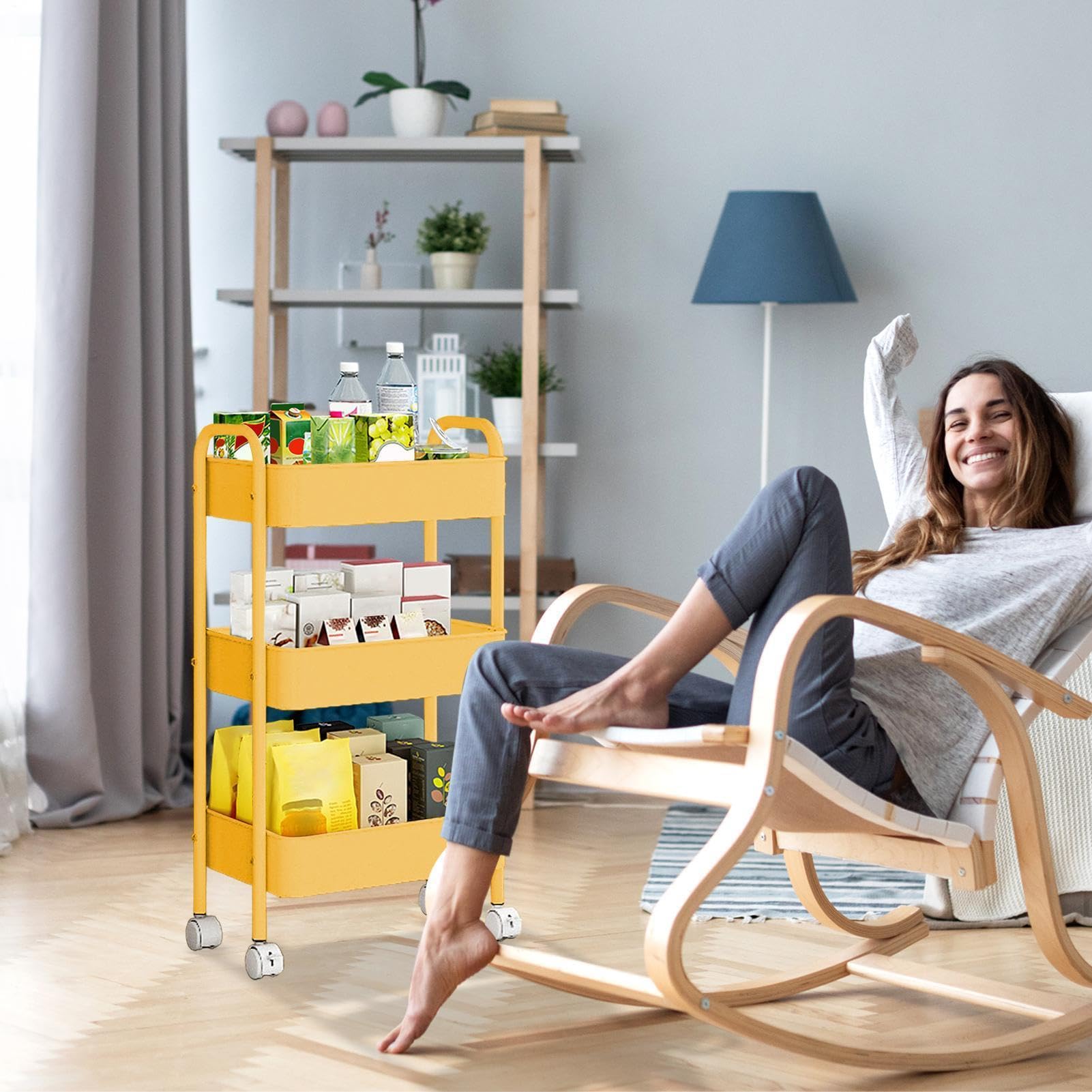 Carrello portaoggetti con ruote, 3 ripiani, | Carrello da cucina multifunzione per cucina, camera da letto, soggiorno, bagno