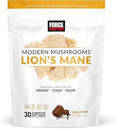 FORCE FACTOR Modern Mushrooms Soft Chews, suplemento de melena de león para apoyar la memoria, el enfoque mental y el estado de ánimo, suplemento