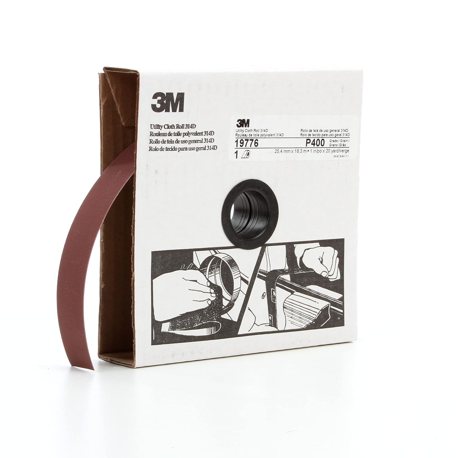 3M Utility Cloth Roll 314D, 1 in x 20 yd P400 J-weight