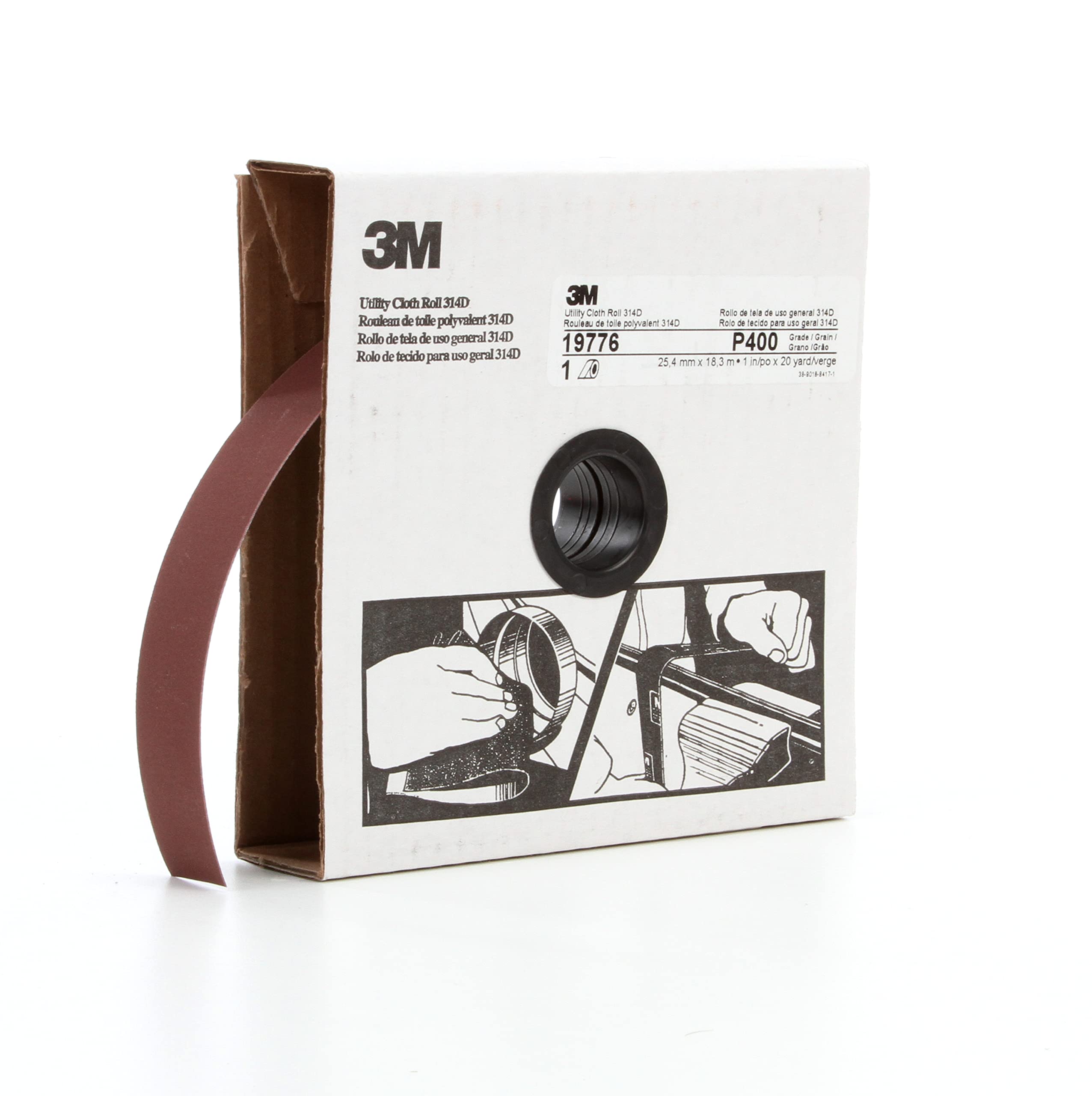 3M Utility Cloth Roll 314D, 1 in x 20 yd P80 J-weight, Maroon — image 1